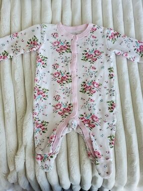Pink Floral Baby One-Piece Footed Sleeper